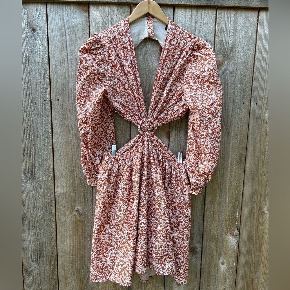 O.P.T. Orange Paisley Cut Out Long Sleeve Dress - Picture 2 of 12
